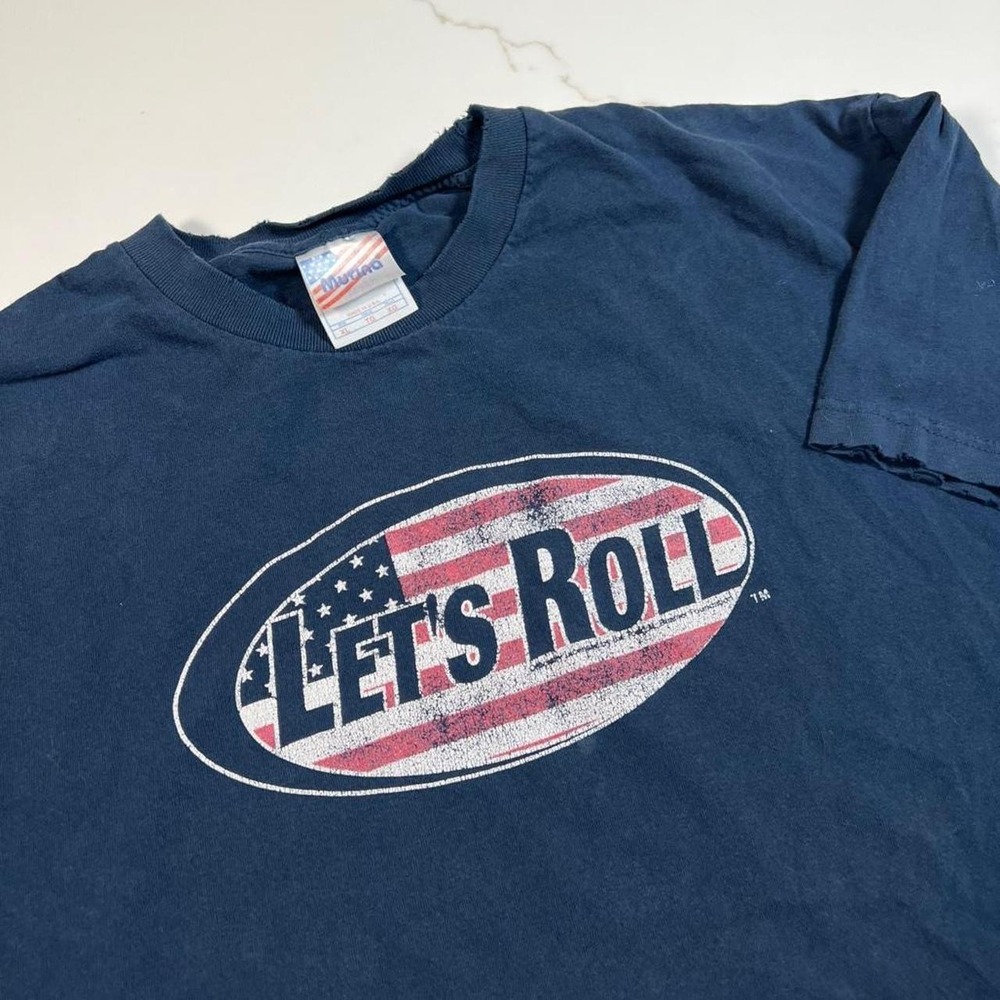 Vintage 90s let's roll stressed band rock art for his tour tee shirt obscure
